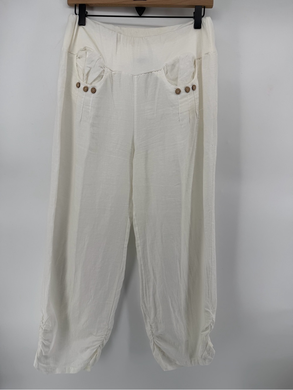 BELLA AMORE Made in Italy 100% Linen Lagenlook Pants White XL Boho Coastal